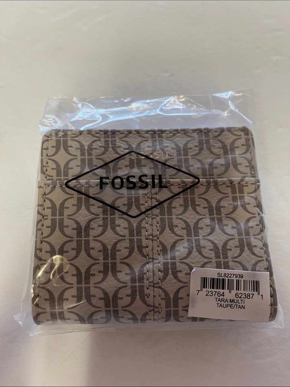 Fossil Taupe/Tan Monogram Compact Wallet